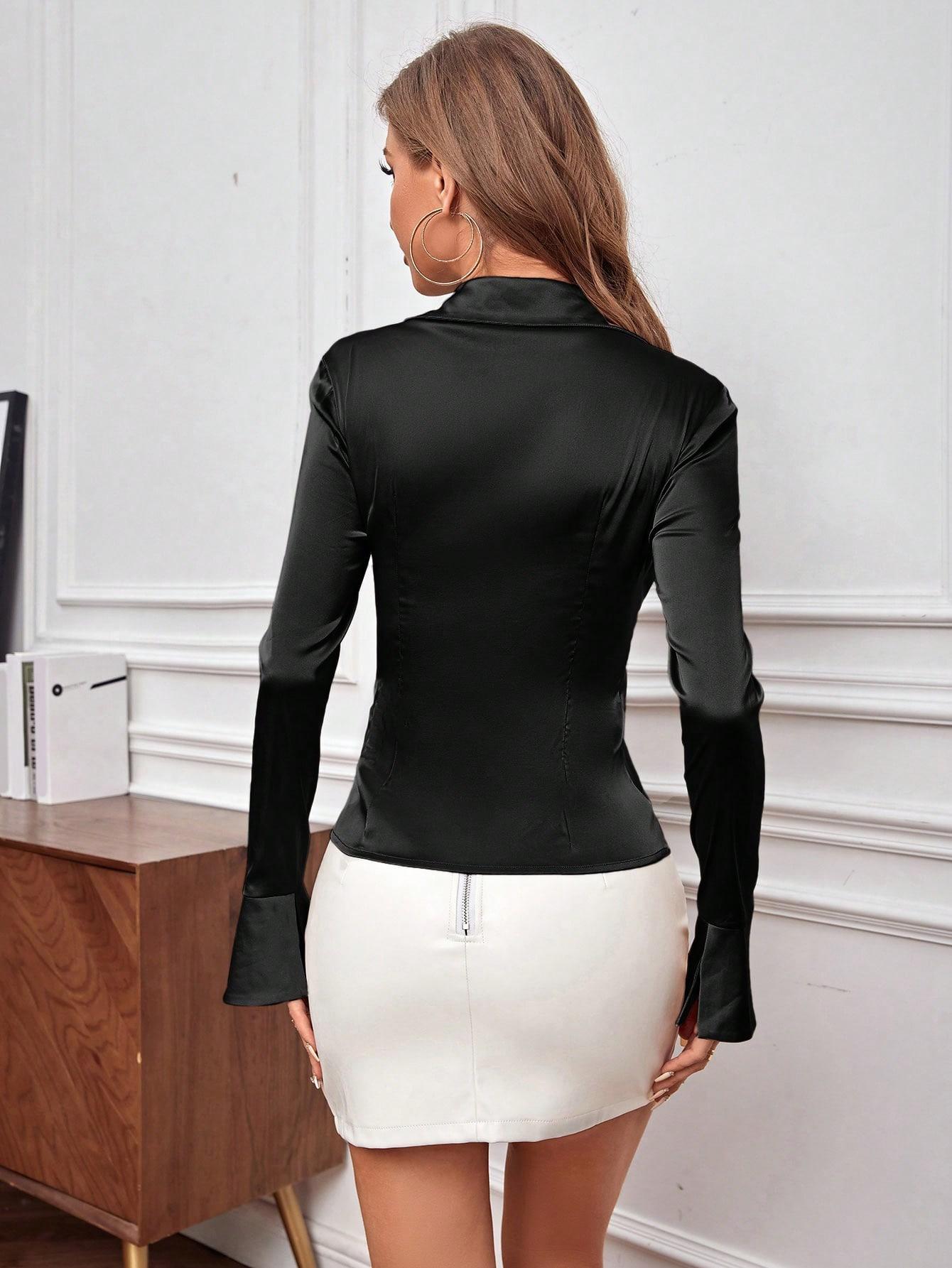 SHEIN CZARNA SATYNOWA KOSZULA S06__S