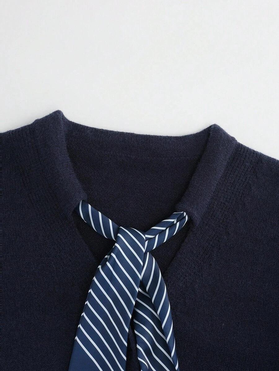 SHEIN GRANATOWY SWETER OKRĄGŁY DEKOLT S06__S