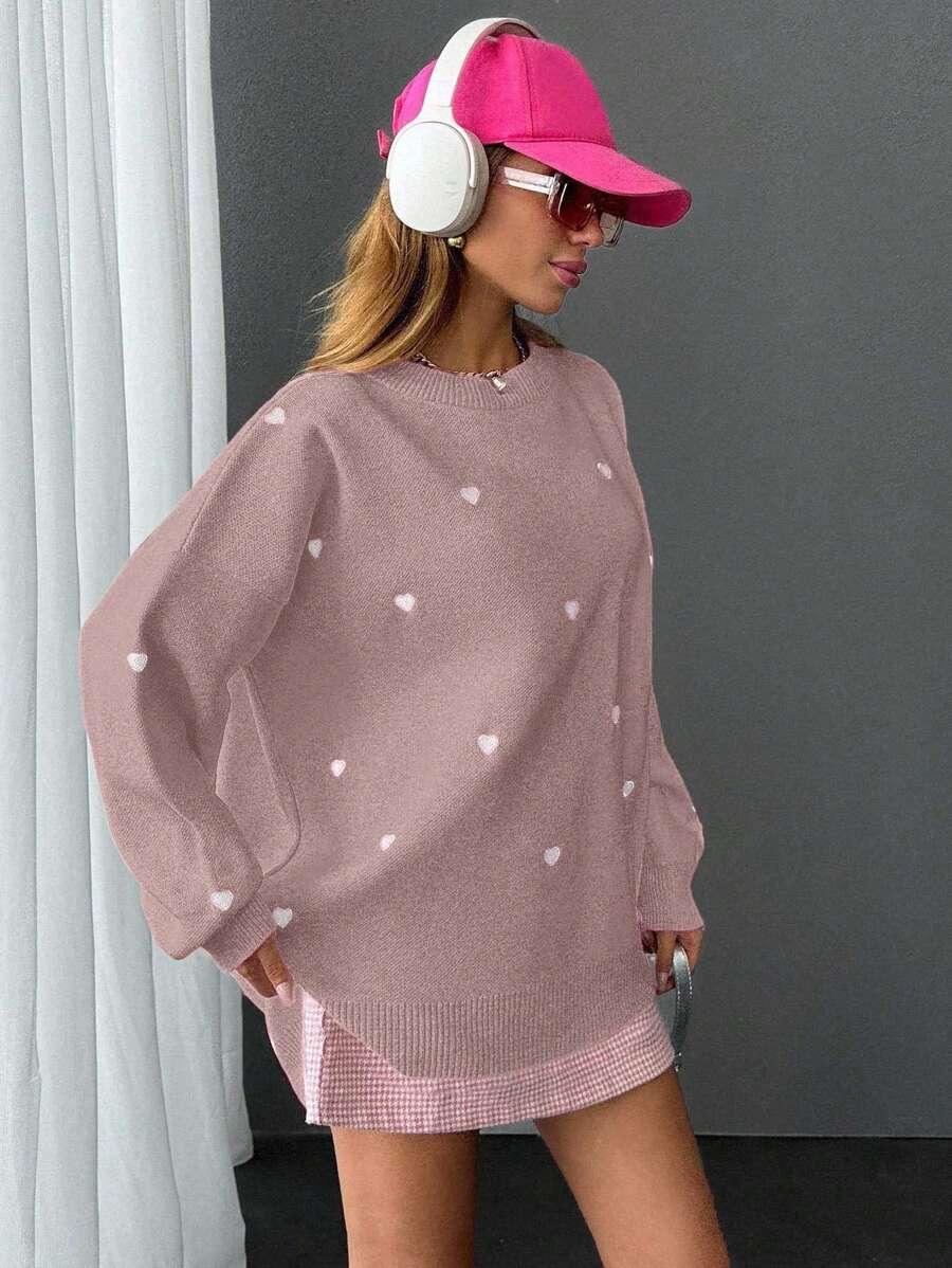 EURMUSE RÓŻOWY SWETER WZÓR SERCA S06__L