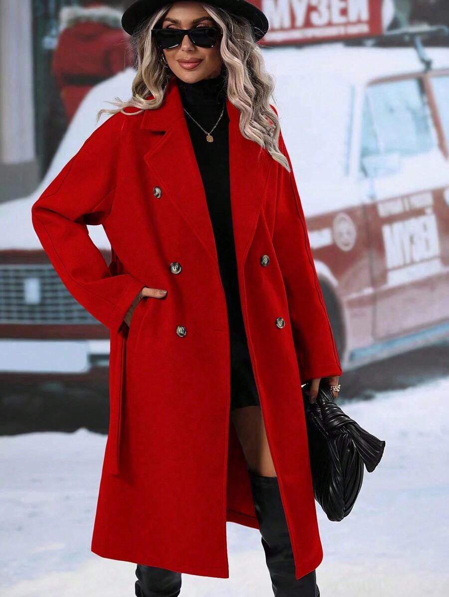 SHEIN CZERWONY KLASYCZNY PŁASZCZ W01__L