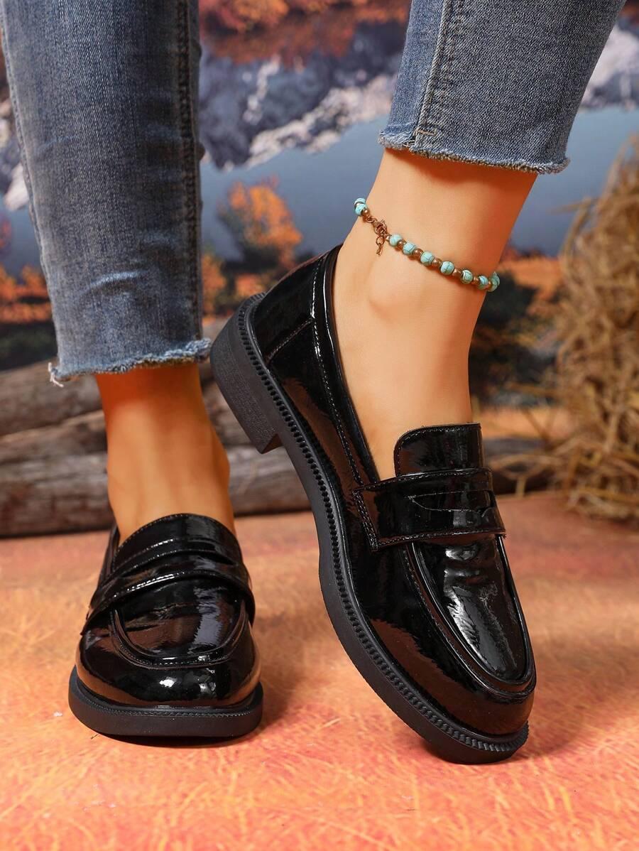 SHEIN CZARNE LAKIEROWANE MOKASYNY S06__37