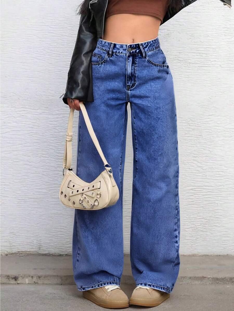 SHEIN SPODNIE JEANS PROSTA NOGAWKA S06__152/158