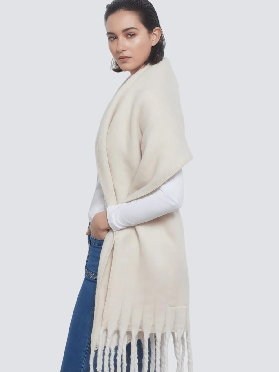 SHEIN BIAŁY SZALIK FRĘDZLE W01__40X200CM