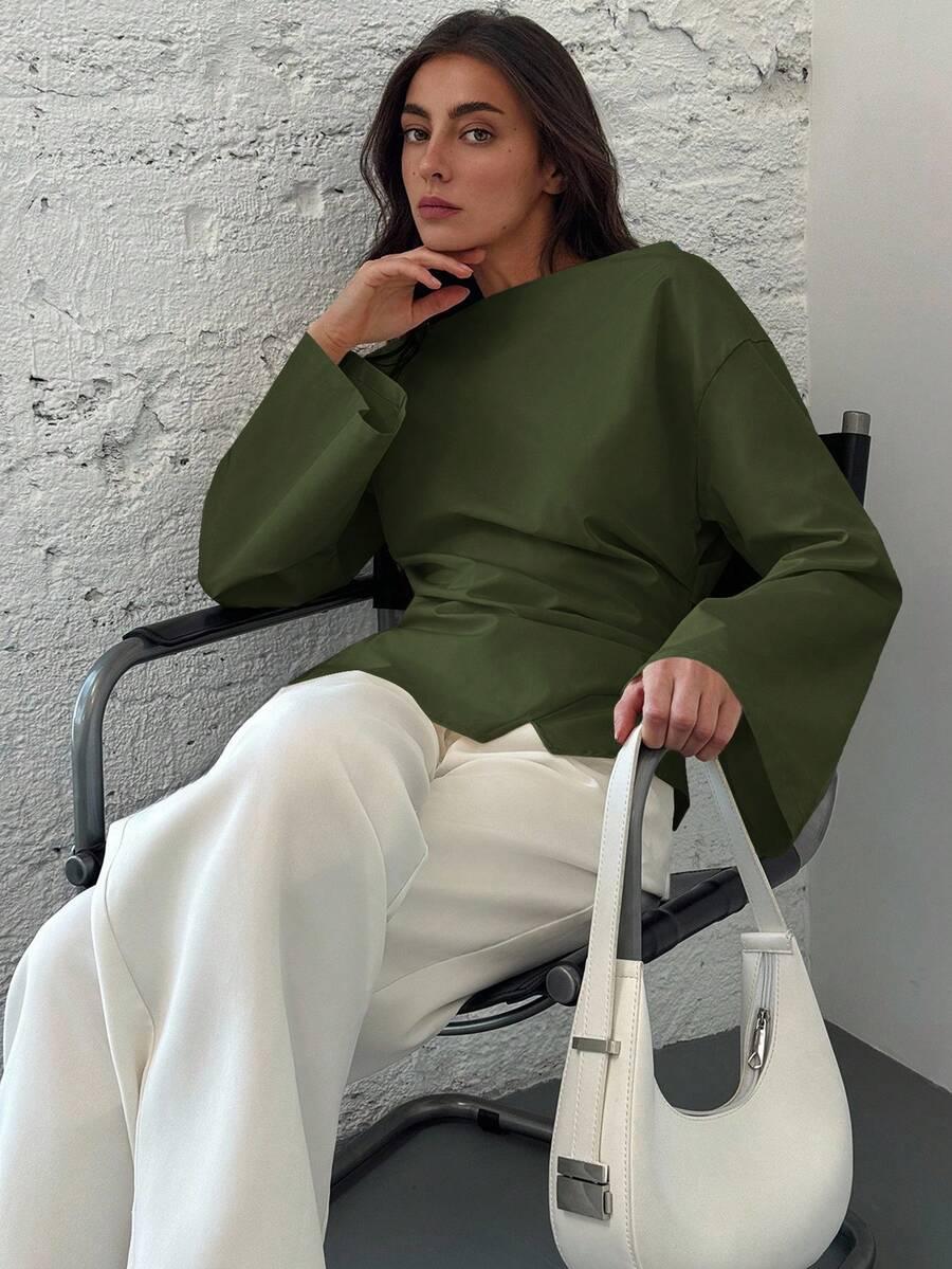 SHEIN ZIELONA BLUZKA DŁUGI RĘKAW S06__XS