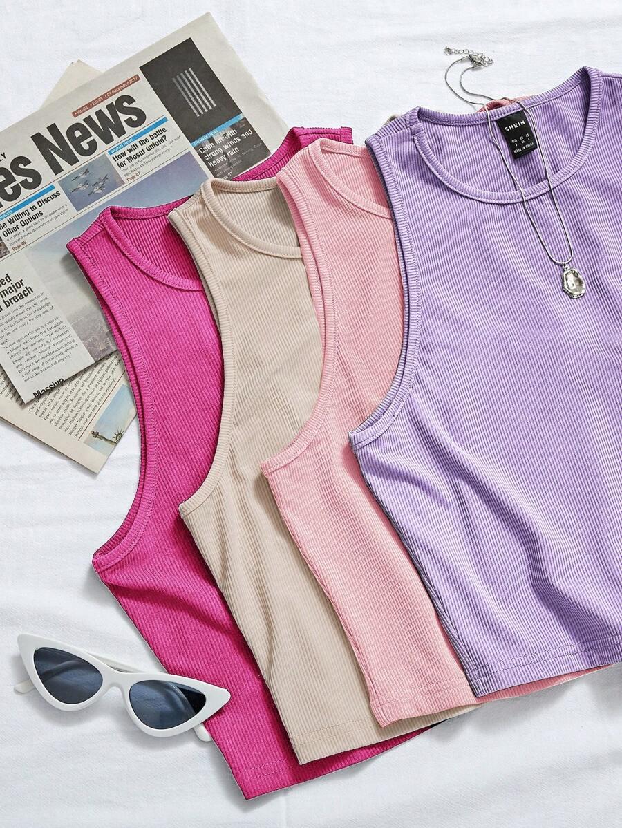 SHEIN PRĄŻKOWANY RÓŻOWY TOP BASIC PK01__S