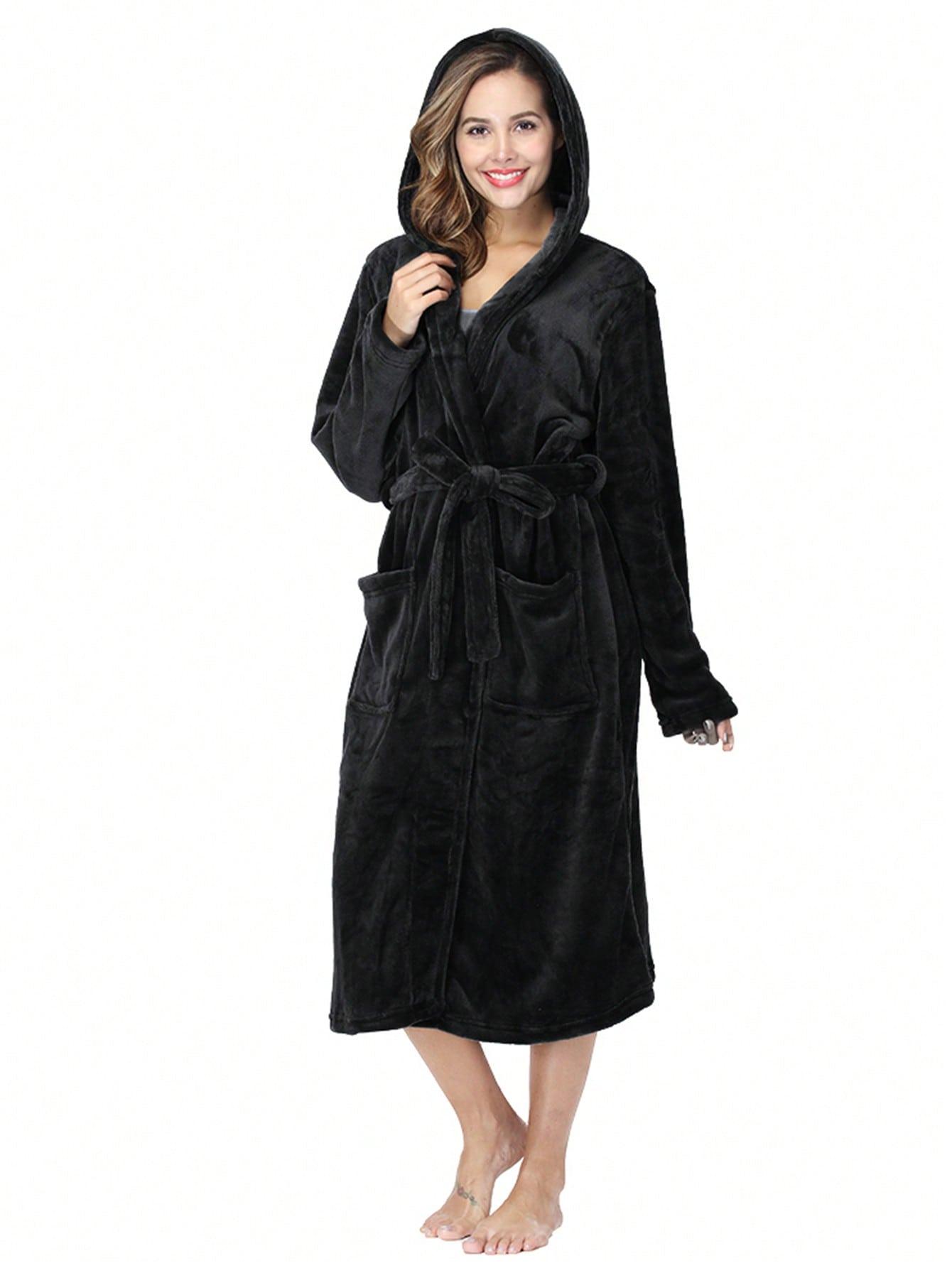 SHEIN CZARNY SZLAFROK KIESZENIE S06__L