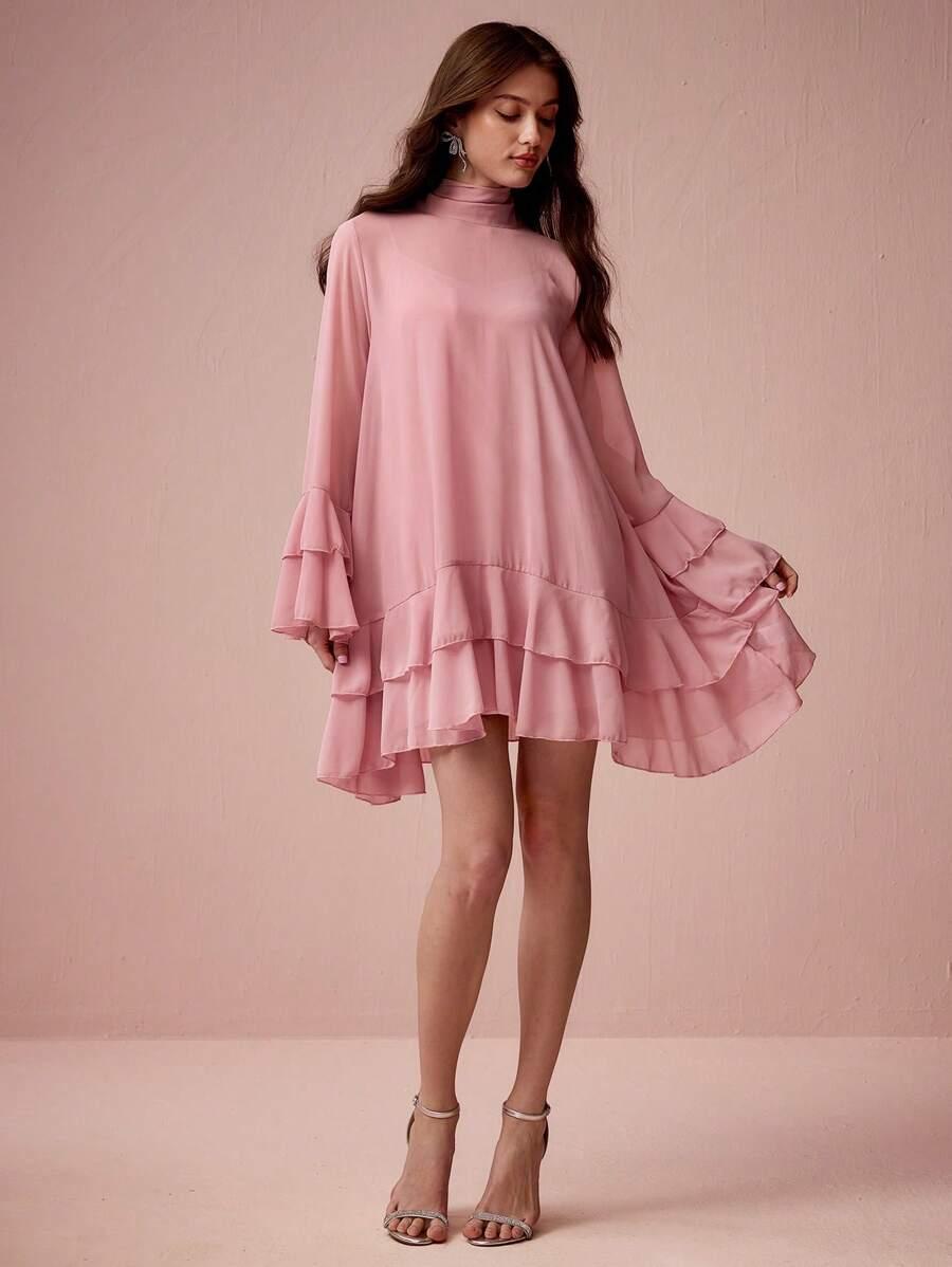 SHEIN RÓŻOWA MINI SUKIENKA DŁUGI RĘKAW S06__M