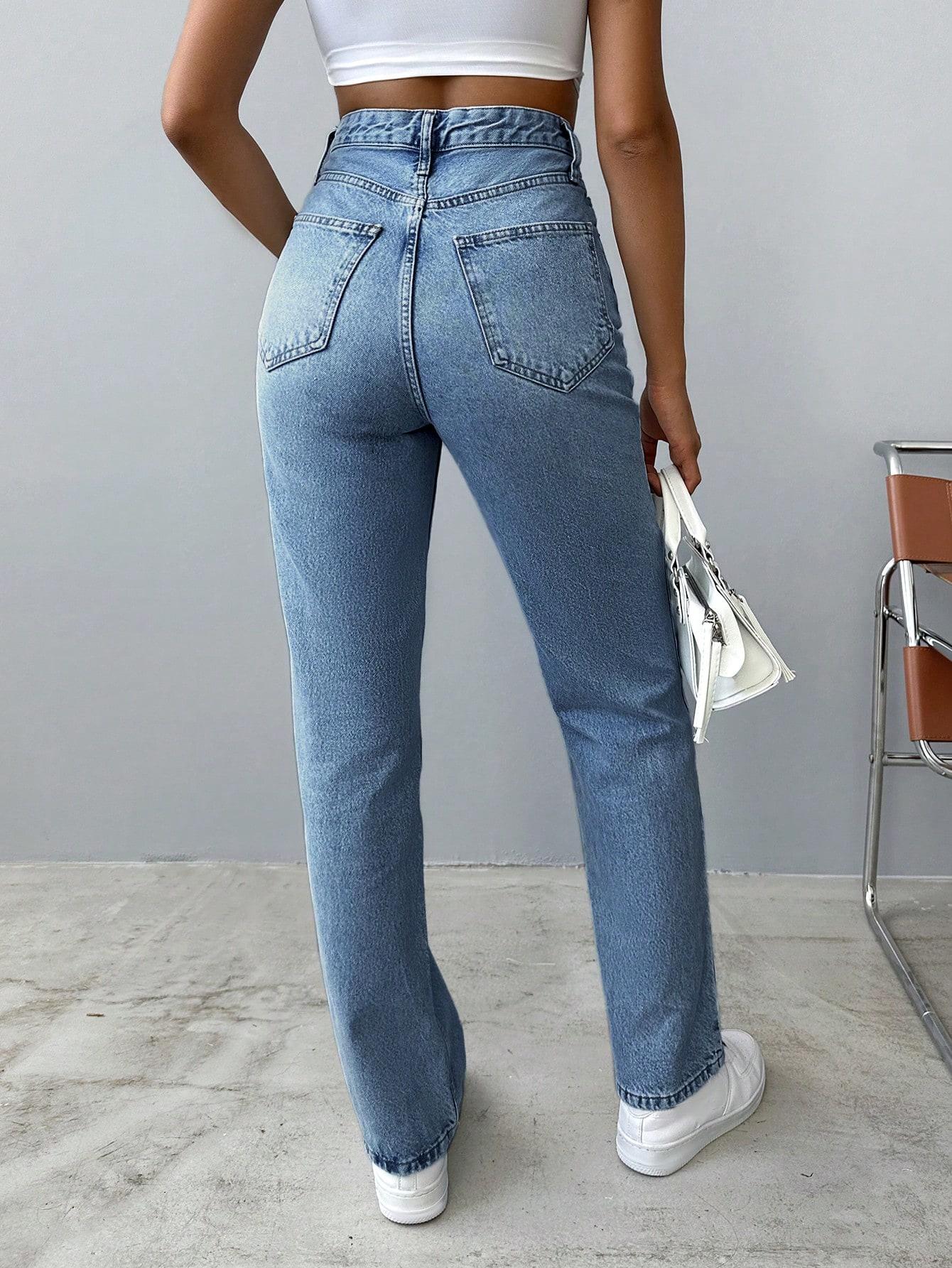 SHEIN SPODNIE JEANS KIESZENIE ZAMEK S06__L