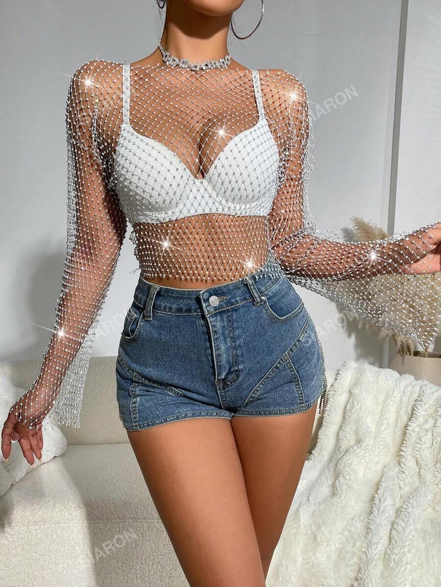 SHEIN AŻUROWY TOP ZDOBIENIE S06__S