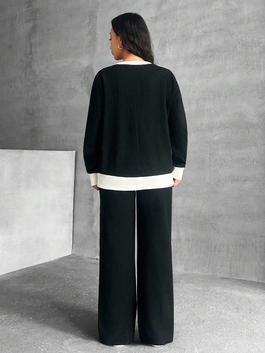EURMUSE KOMPLET SPODNIE BLUZA KONTRAST S06__M