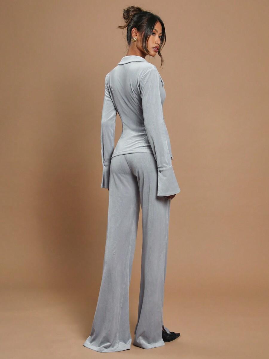 SHEIN SZARY KOMPLET SPODNIE BLUZKA S06__XS