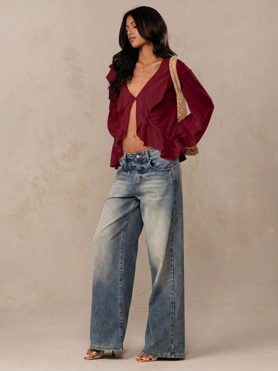 SHEIN CZERWONA BLUZKA WIĄZANIE S09__L