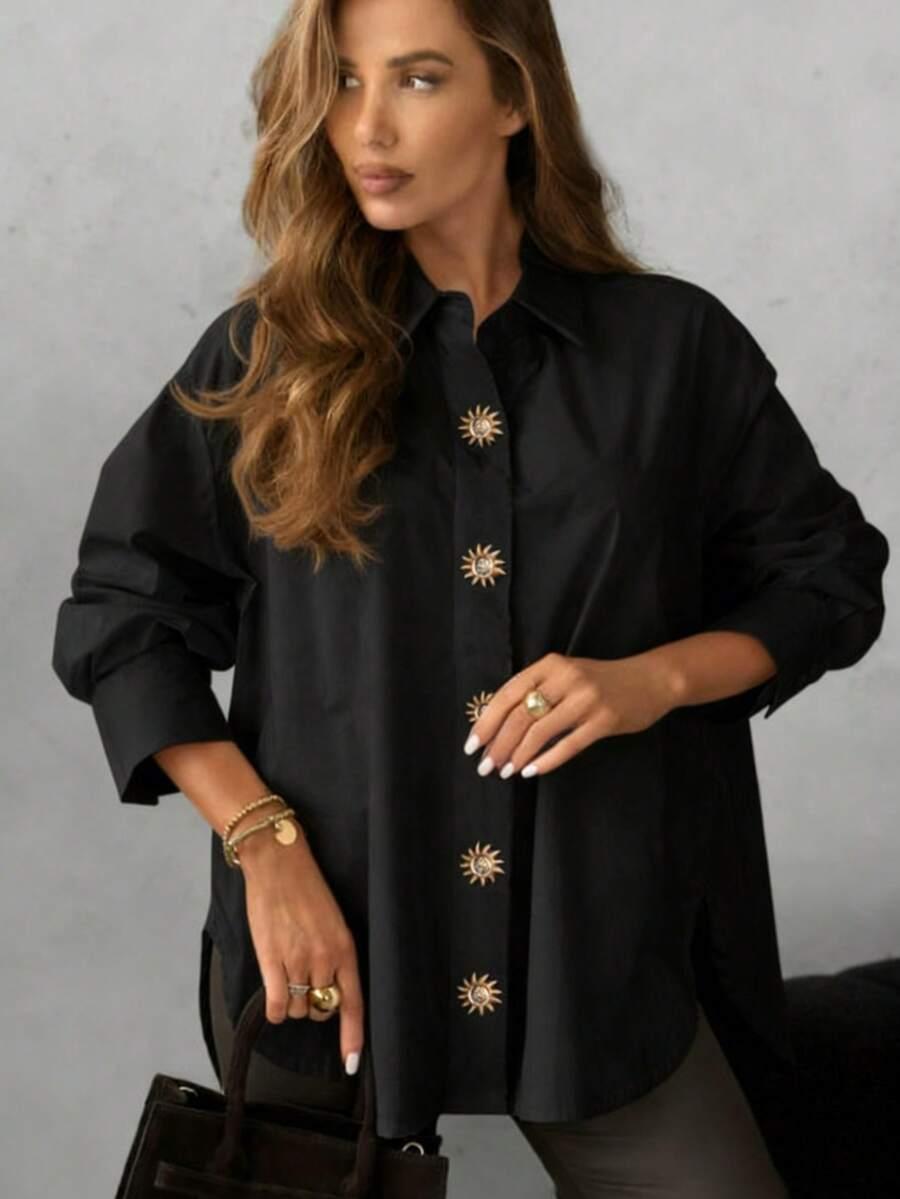 SHEIN CZARNA KOSZULA ZDOBIENIE S06__S