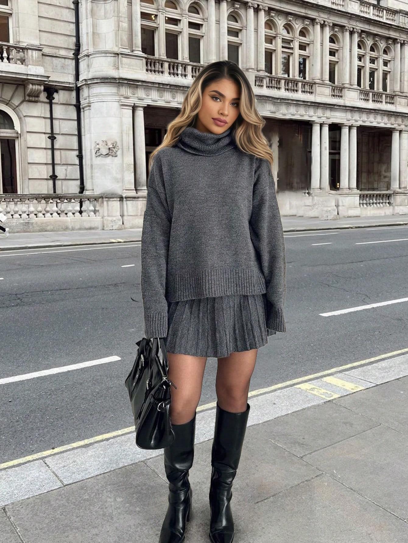 SHEIN SZARY SWETER SPÓDNICA KOMPLET S09__48