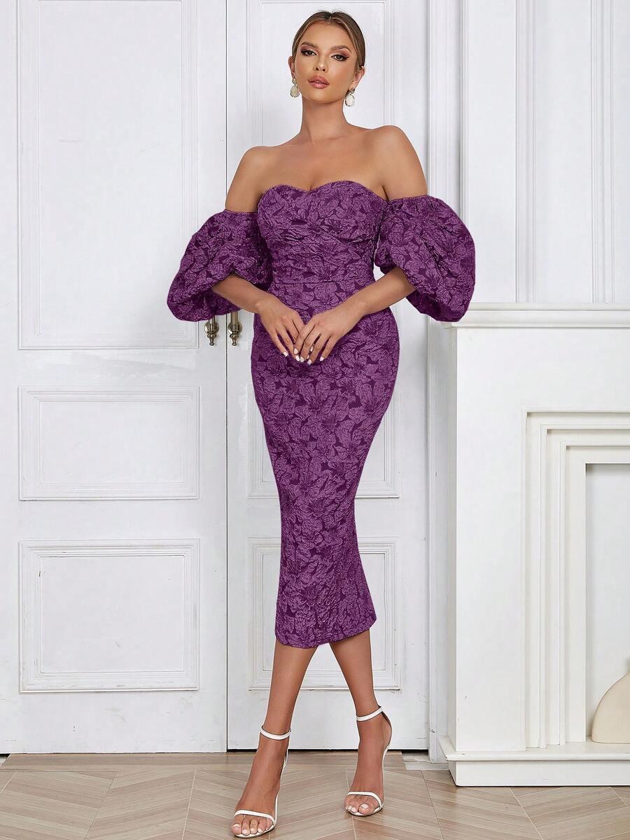 SHEIN ŻAKARDOWA SUKIENKA ODKRYTE RAMIONA ROZCIĘCIE PK01__XS