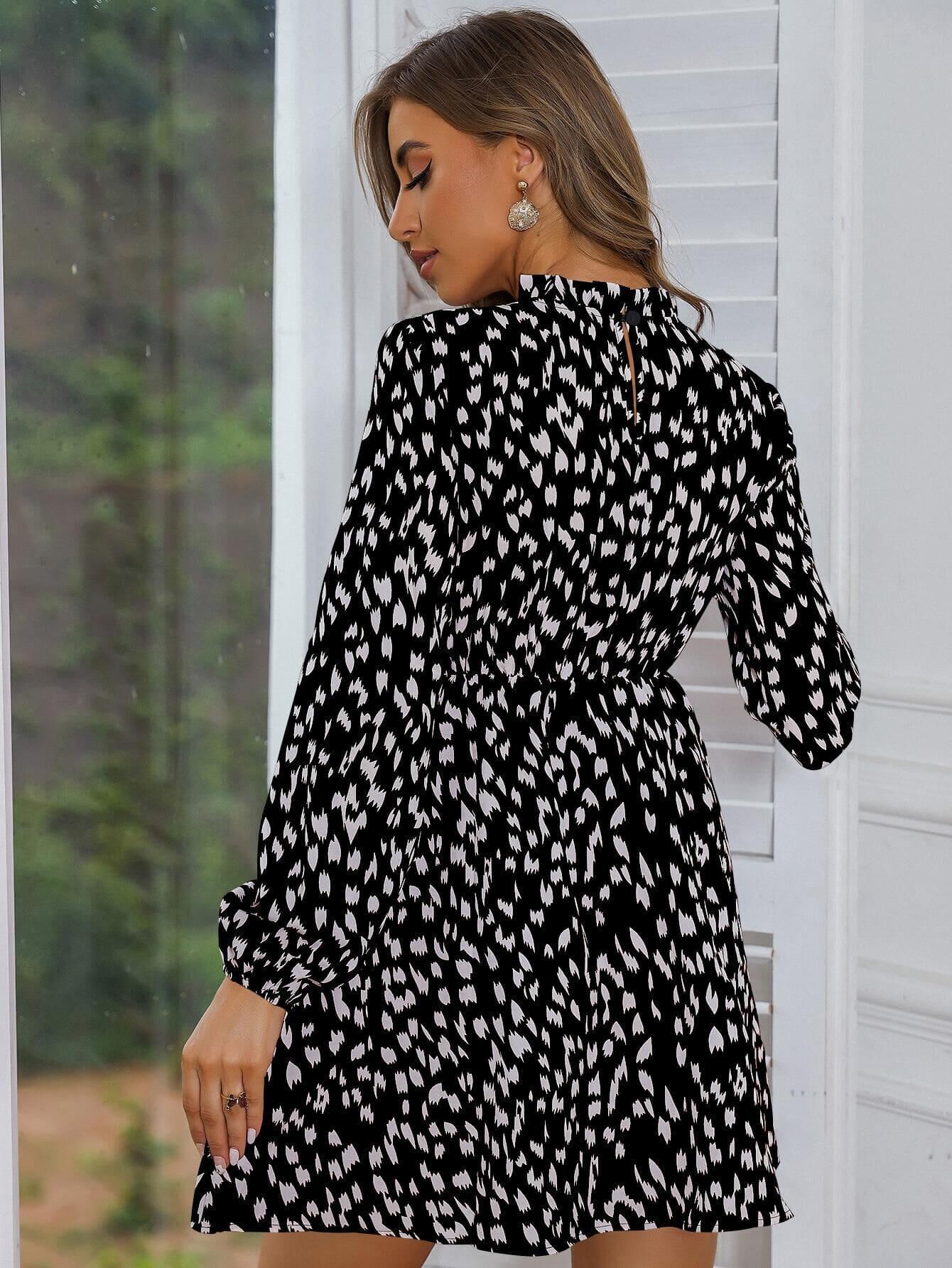 SHEIN MINI SUKIENKA DŁUGI RĘKAW PRINT S06__L