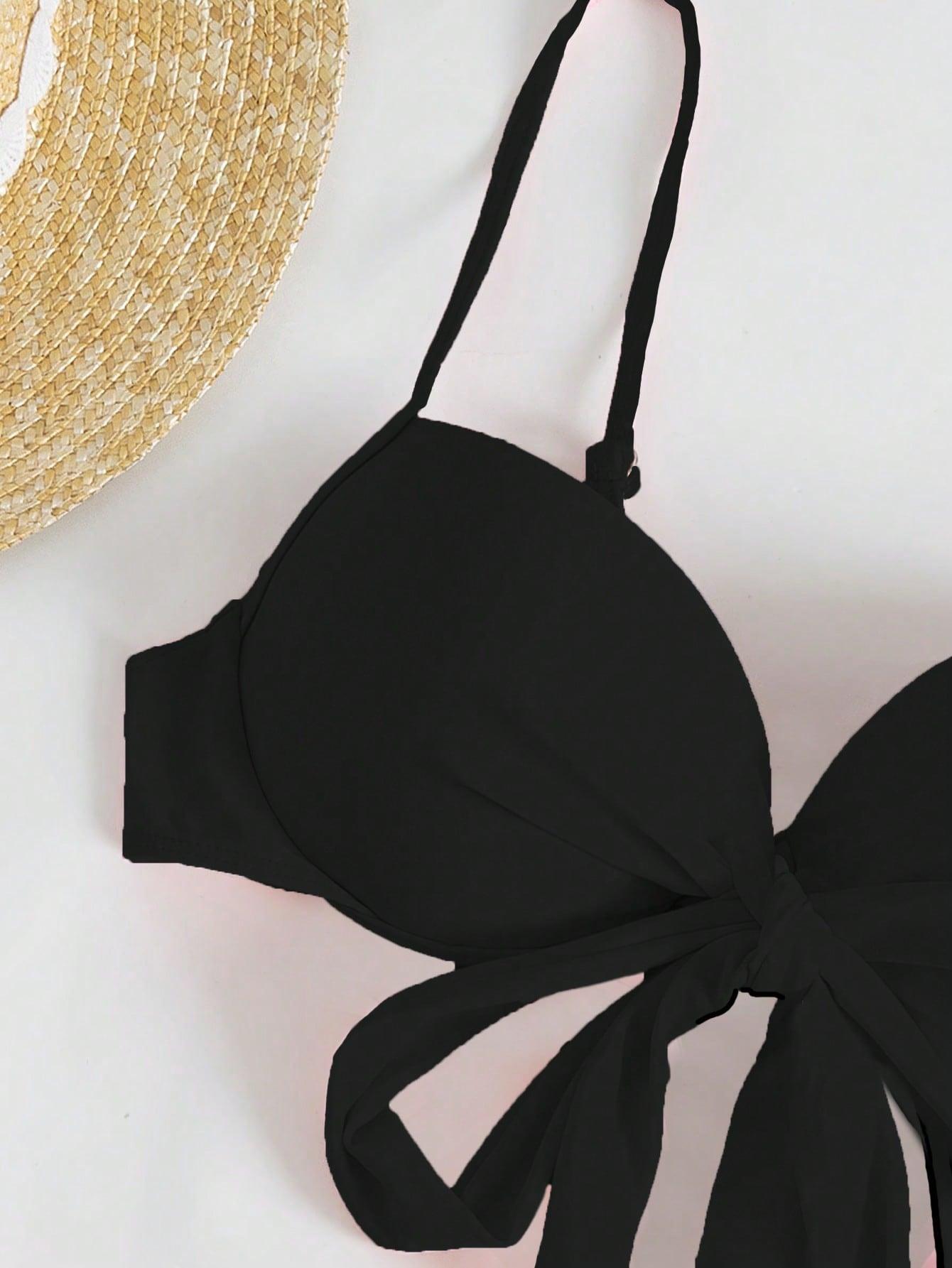 SHEIN CZARNY DWUCZĘŚCIOWY STRÓJ KĄPIELOWY PAREO S09__XL