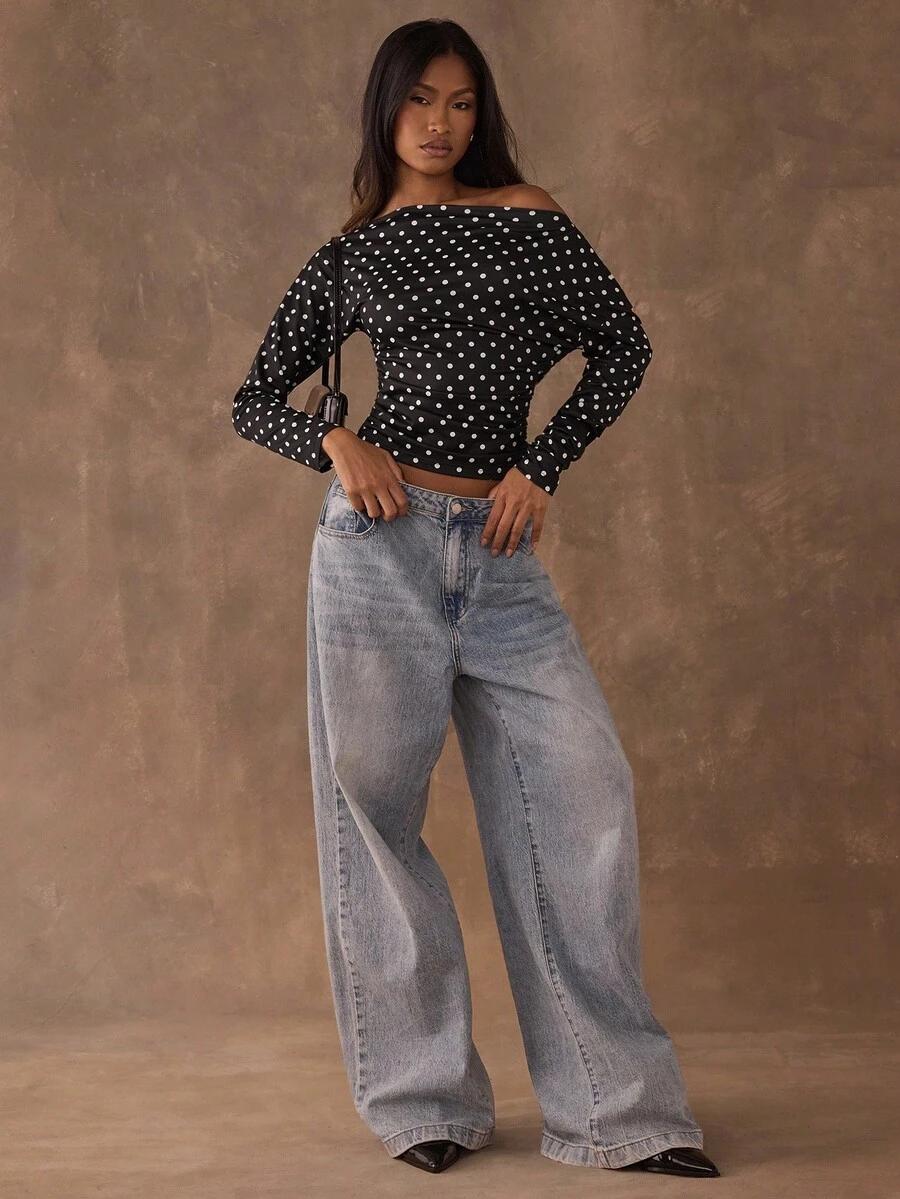 SHEIN CZARNA BLUZKA GROSZKI S06__S