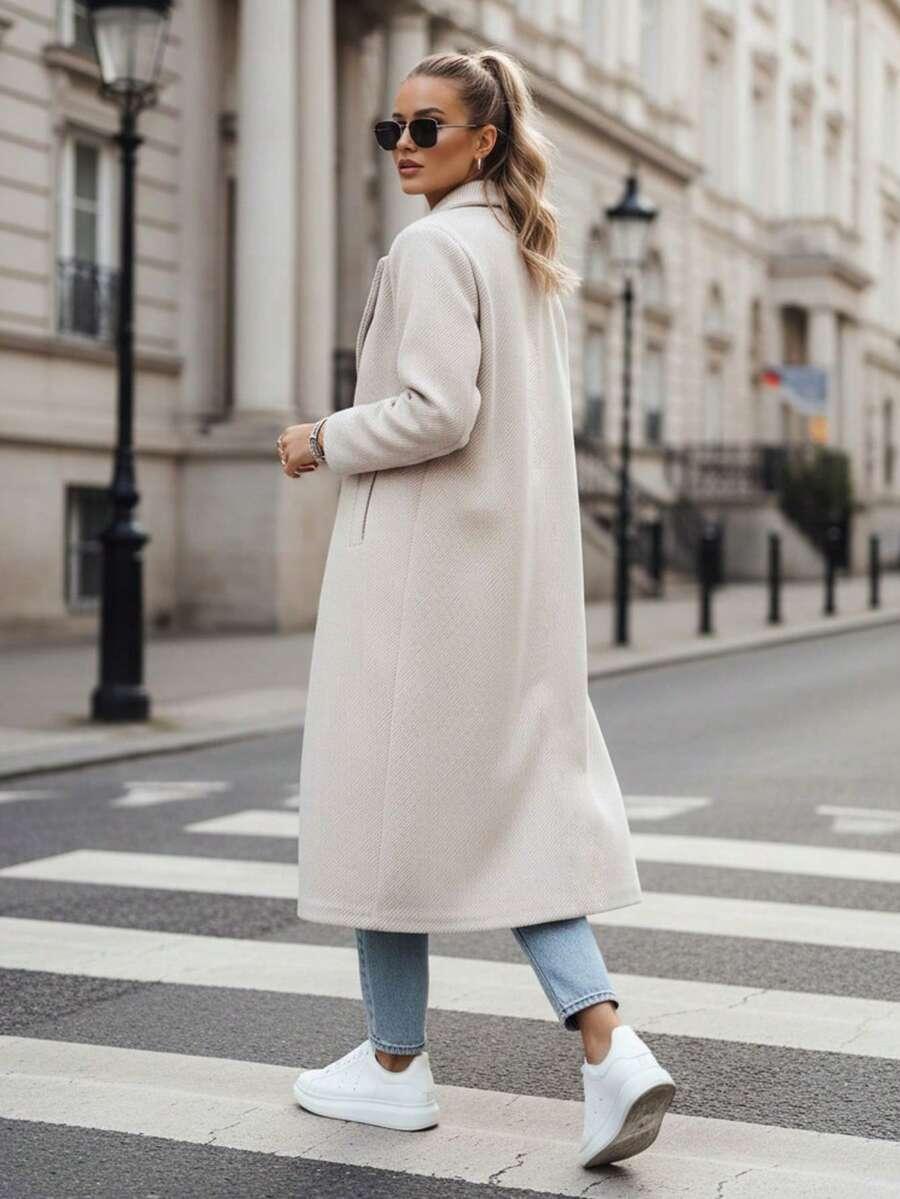 SHEIN BEŻOWY KLASYCZNY PŁASZCZ W01__OS