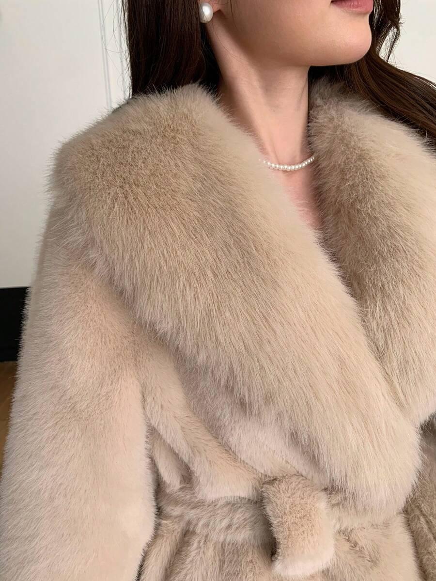 SHEIN BEŻOWE SZTUCZNE FUTERKO W01__XS