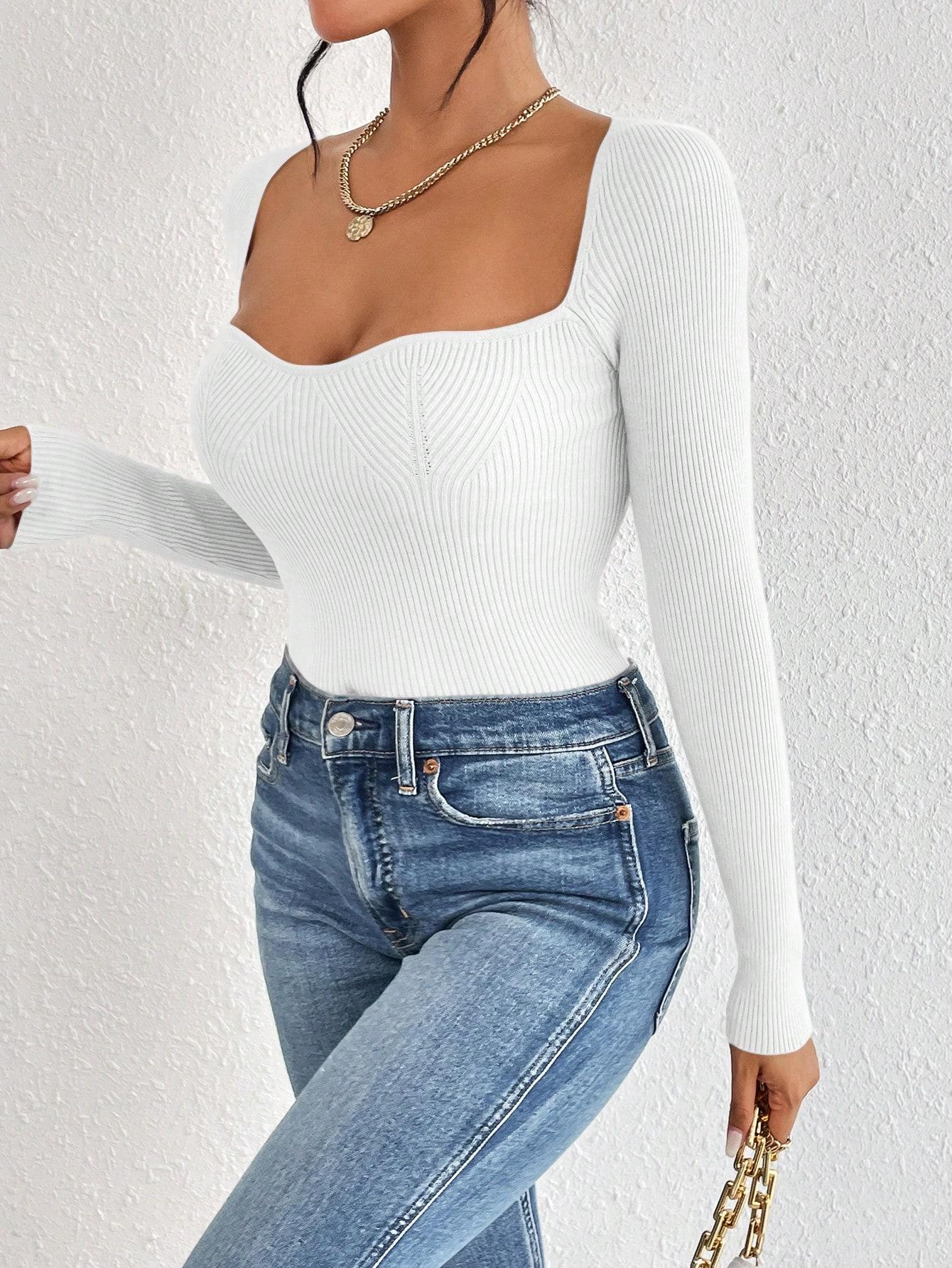 SHEIN KREMOWY SWETER DEKOLT SERCE PK01__L