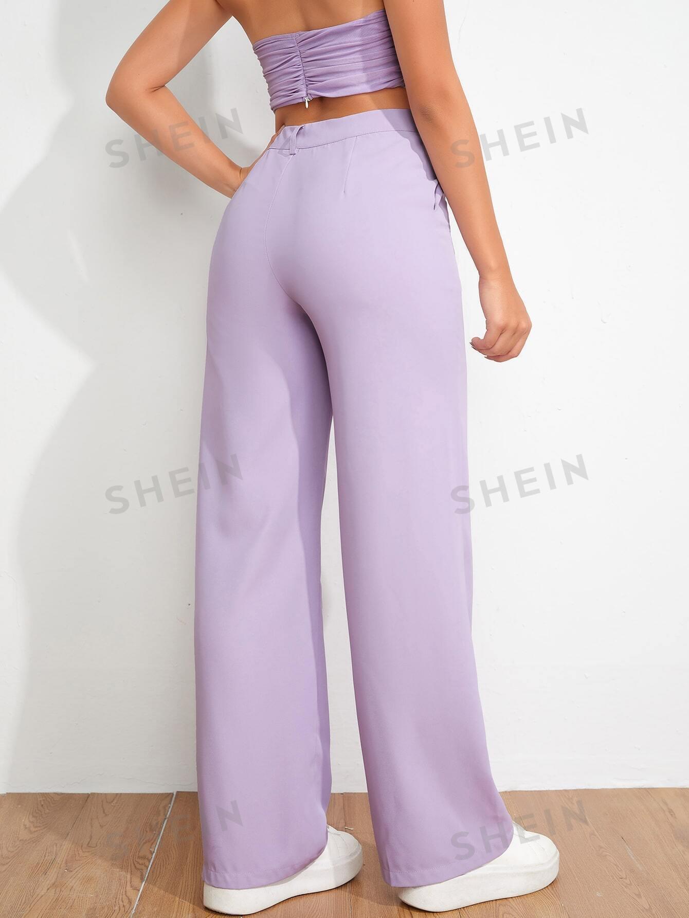 SHEIN FIOLETOWE PROSTE SPODNIE Z WYSOKIM STANEM PK01__XS