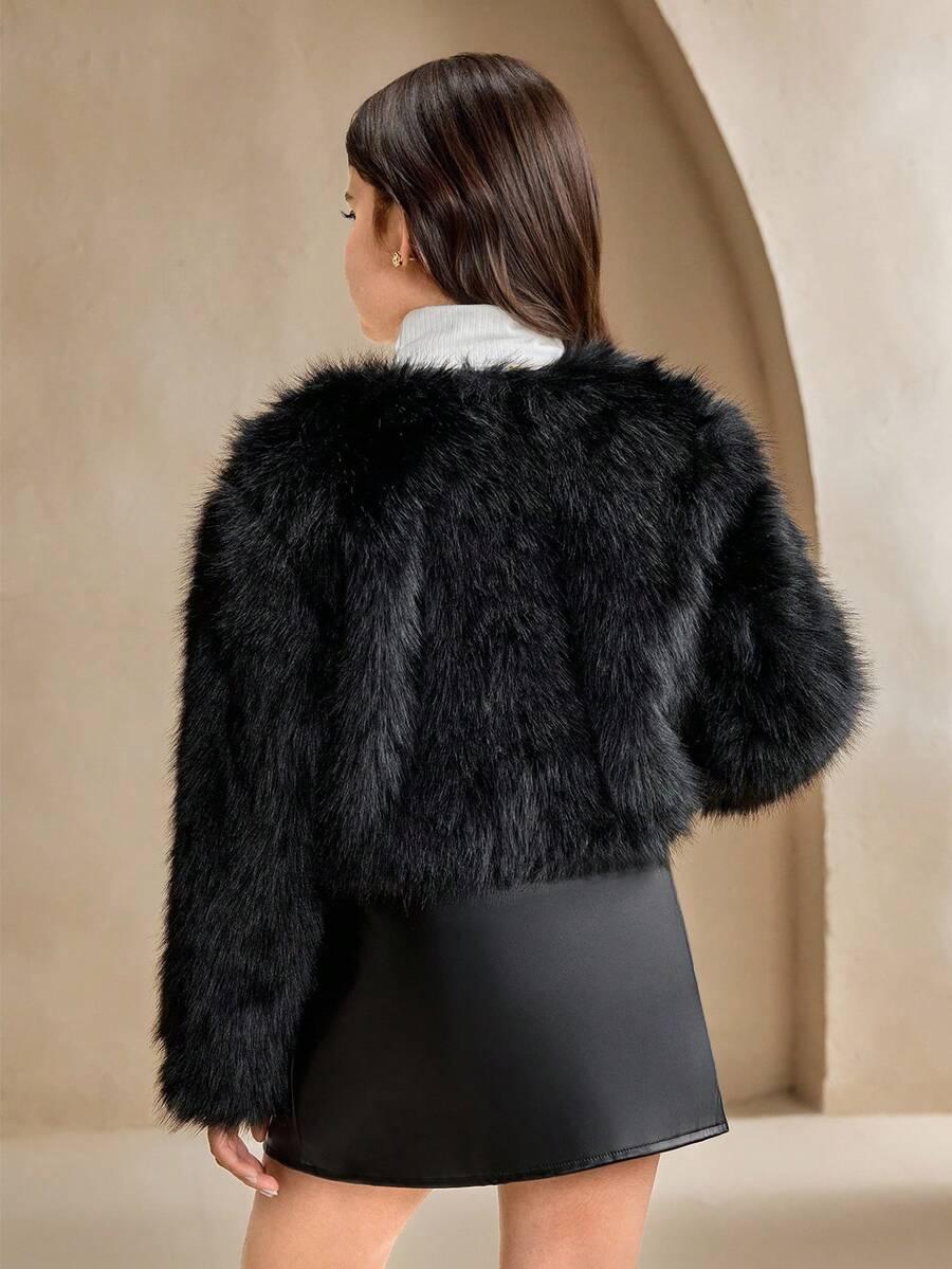 SHEIN CZARNE SZTUCZNE FUTRO KURTKA W01__146/152