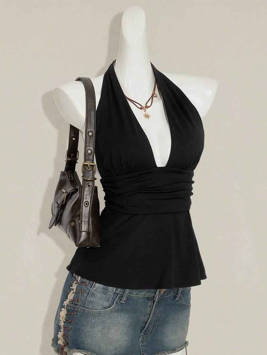 SHEIN CZARNA BLUZKA BEZ RĘKAWÓW S06__M