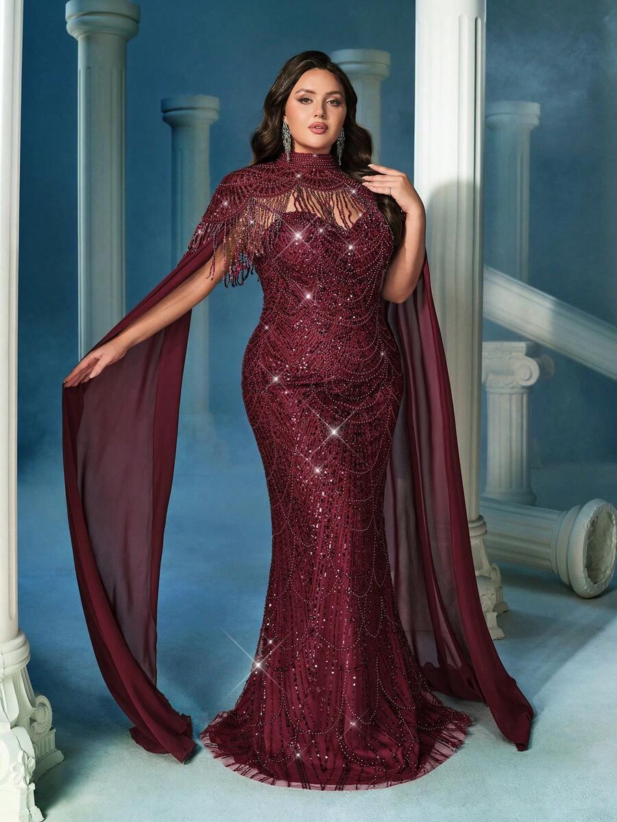 SHEIN BORDOWA MAXI SUKIENKA ZDOBIENIE S06__54