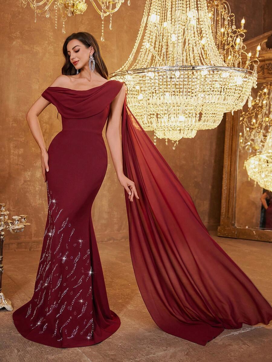 SHEIN BORDOWA MAXI SUKIENKA ZDOBIENIE S06__S