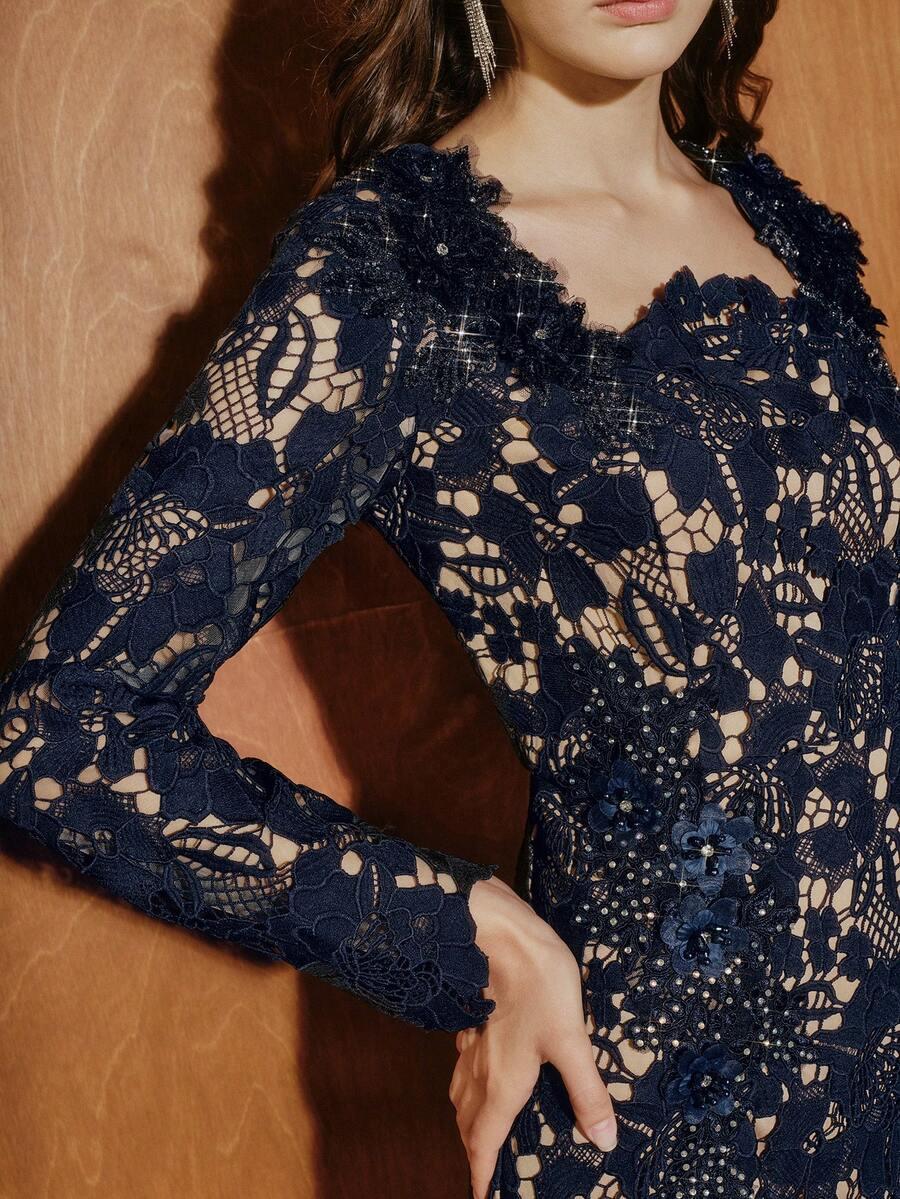 SHEIN GRANATOWA KORONKOWA SUKIENKA S06__L