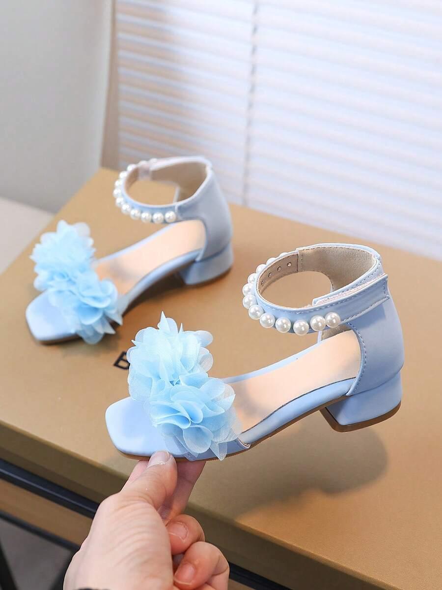 SHEIN NIEBIESKIE SANDAŁY PEREŁKI ZDOBIENIE KWIAT 3D PK01__28
