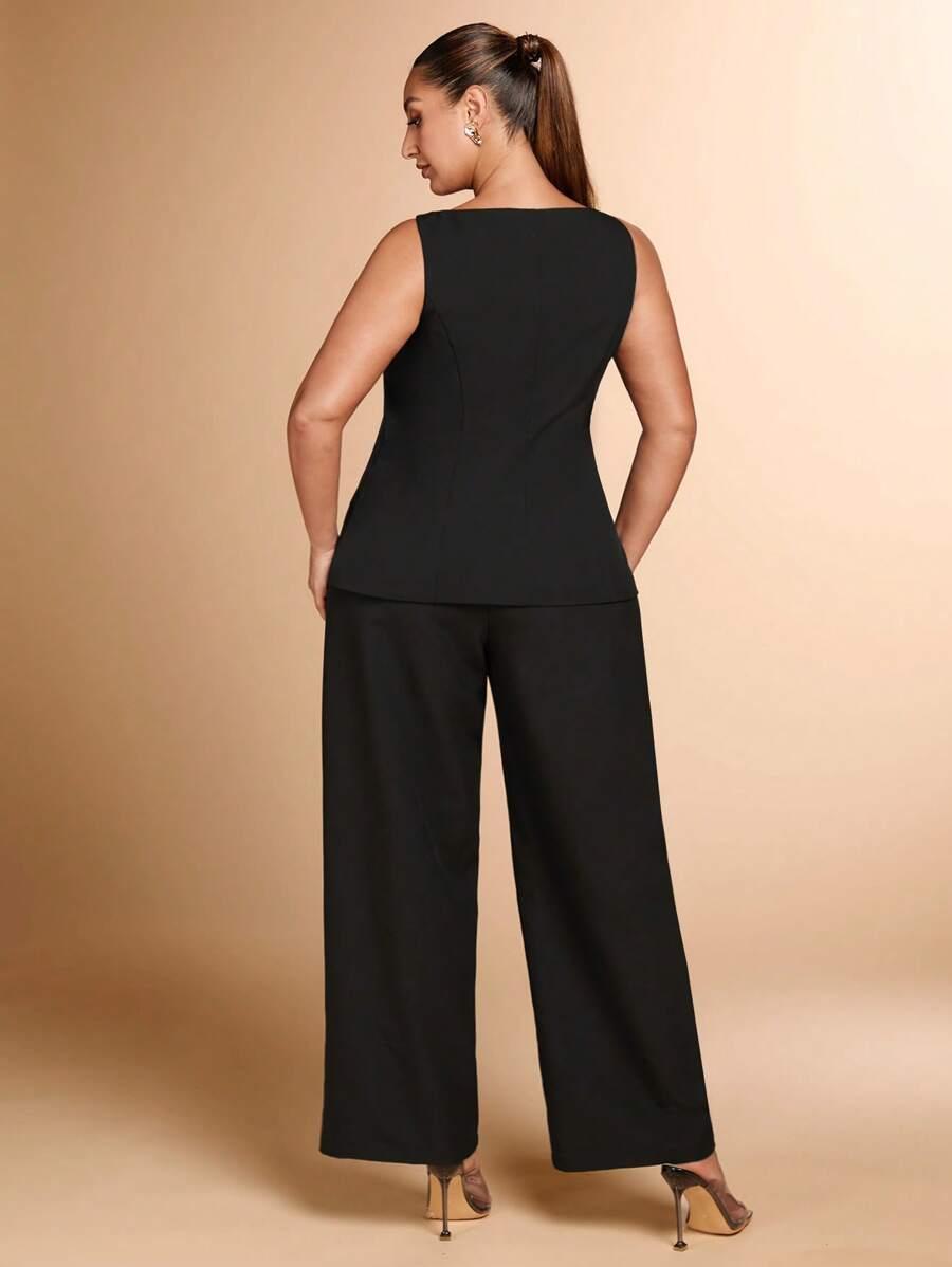 SHEIN CZARNY DWUCZĘŚCIOWY KOMPLET TOP SPODNIE S06__48