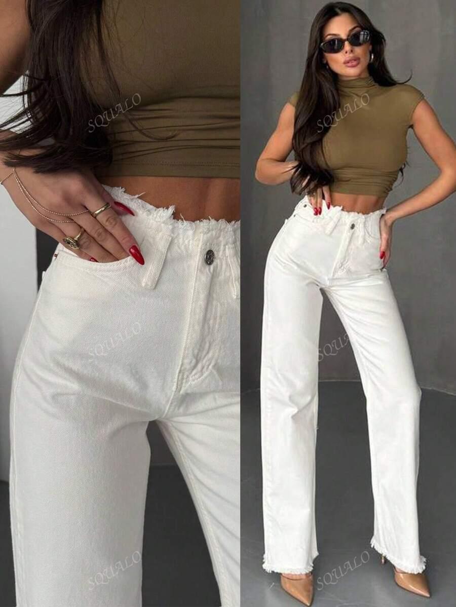 SHEIN BIAŁE SPODNIE JEANS S06__S