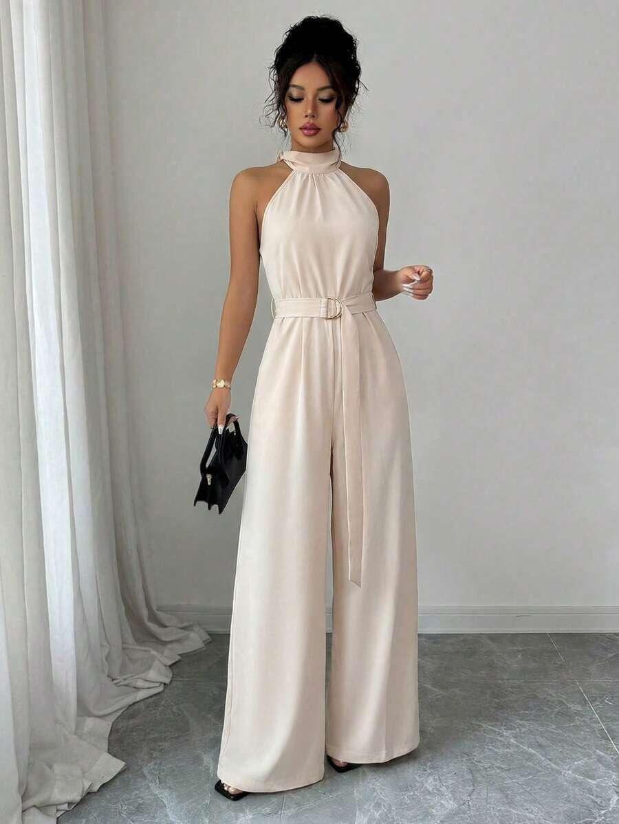 SHEIN BEŻOWY ELEGANCKI KOMBINEZON S06__S
