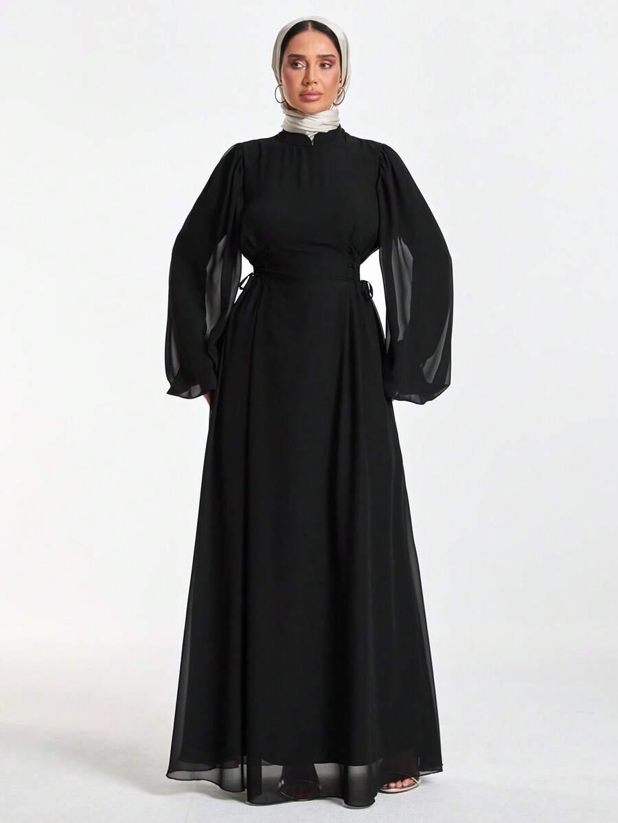 EURMUSE CZARNA MAXI SUKIENKA DŁUGI RĘKAW STÓJKA S06__XL
