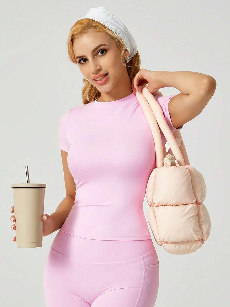 SHEIN RÓŻOWY T-SHIRT OKRĄGŁY DEKOLT S06__S