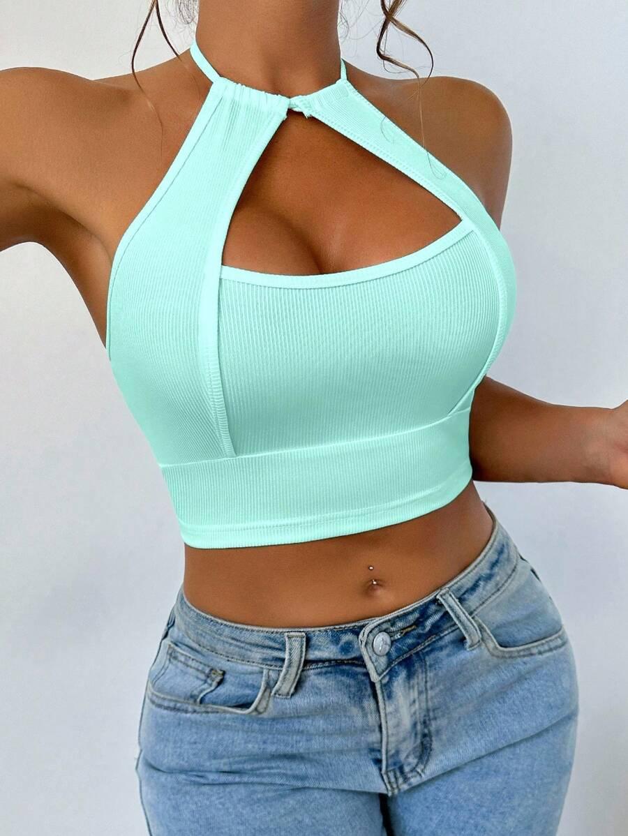 SHEIN NIEBIESKI TOP ODKRYTE RAMIONA S06__M