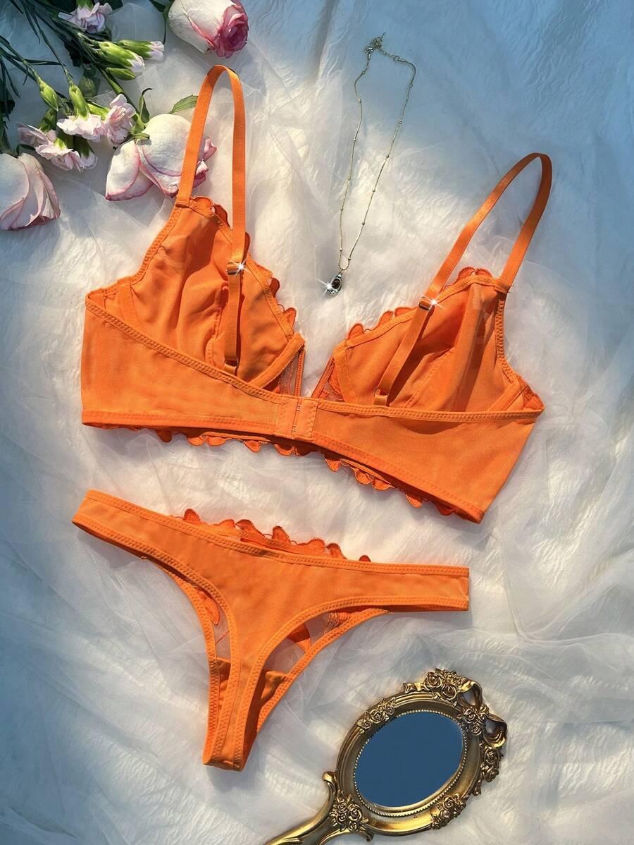 SHEIN POMARAŃCZOWY BIUSTONOSZ MAJTKI KOMPLET S06__M