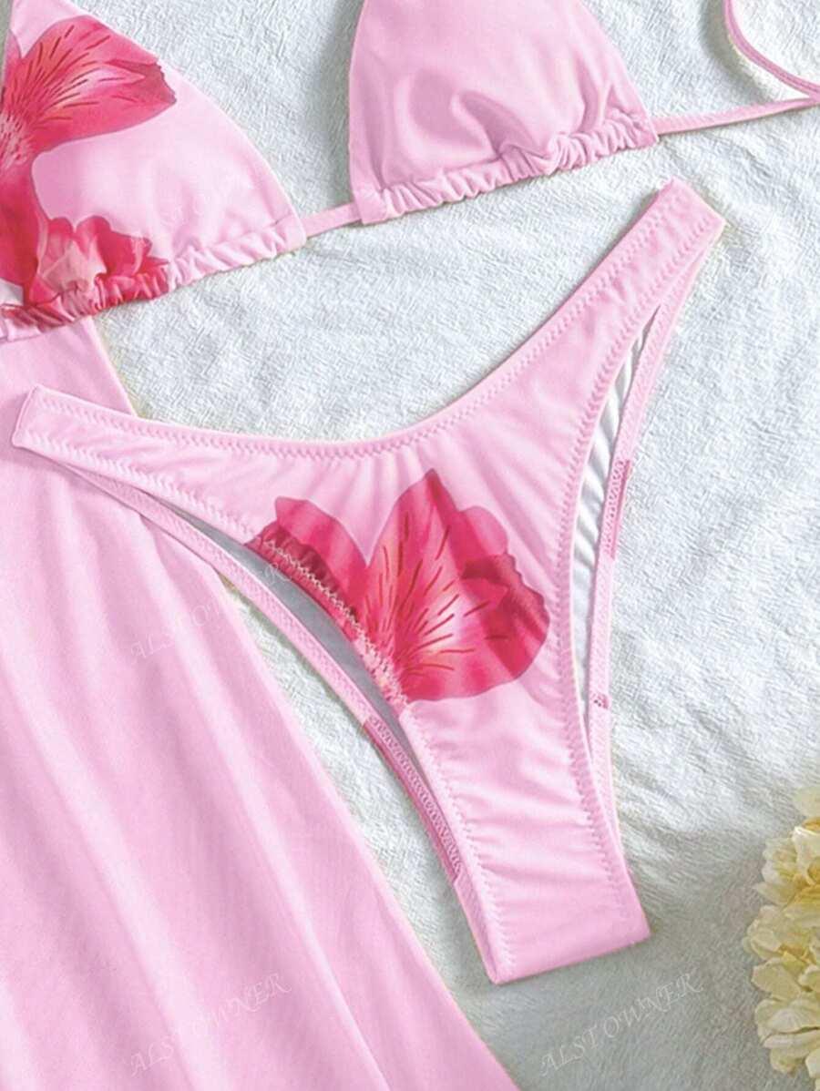 SHEIN RÓŻOWY TRZYCZĘŚCIOWY STRÓJ KĄPIELOWY KOMPLET S09__XS