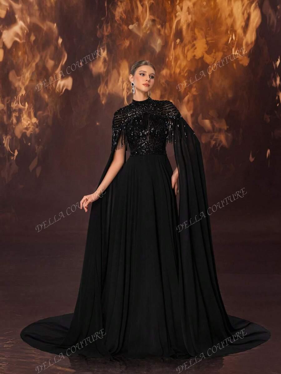 SHEIN CZARNA MAXI SUKIENKA ZDOBIENIE S06__XL