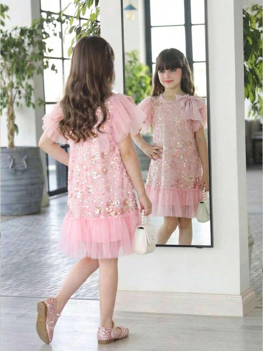 SHEIN RÓŻOWA SUKIENKA CEKINY S09__110/116