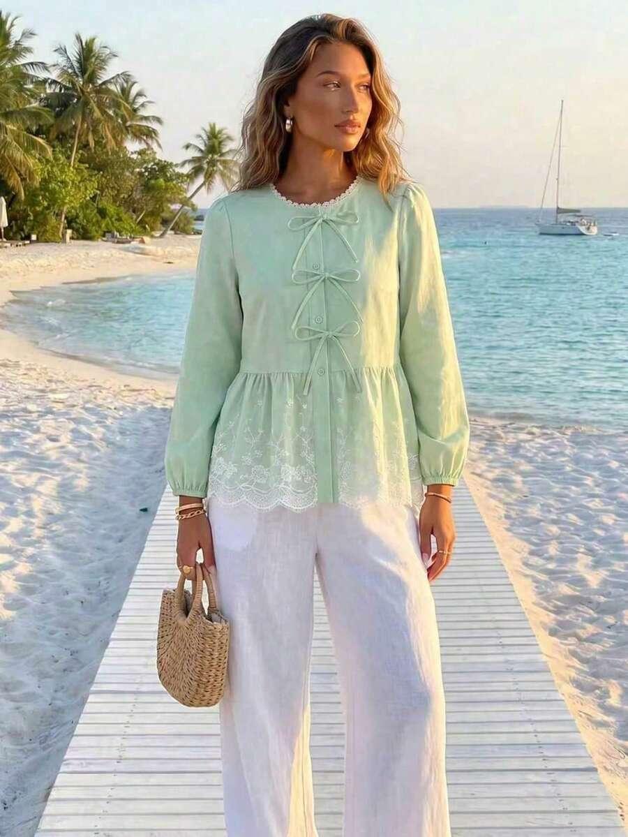 SHEIN ZIELONA BLUZKA DŁUGI RĘKAW S06__M