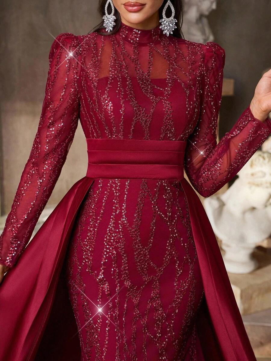 SHEIN CZERWONA MAXI SUKIENKA ZDOBIENIE STÓJKA S06__L