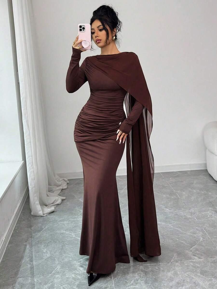 SHEIN BRĄZOWA MAXI SUKIENKA S06__M