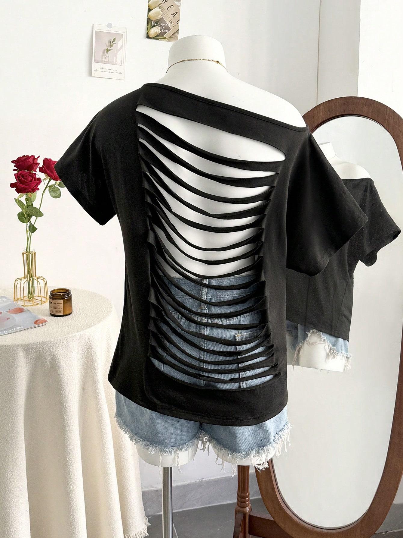 SHEIN CZARNA BLUZKA KRÓTKI RĘKAW S06__S