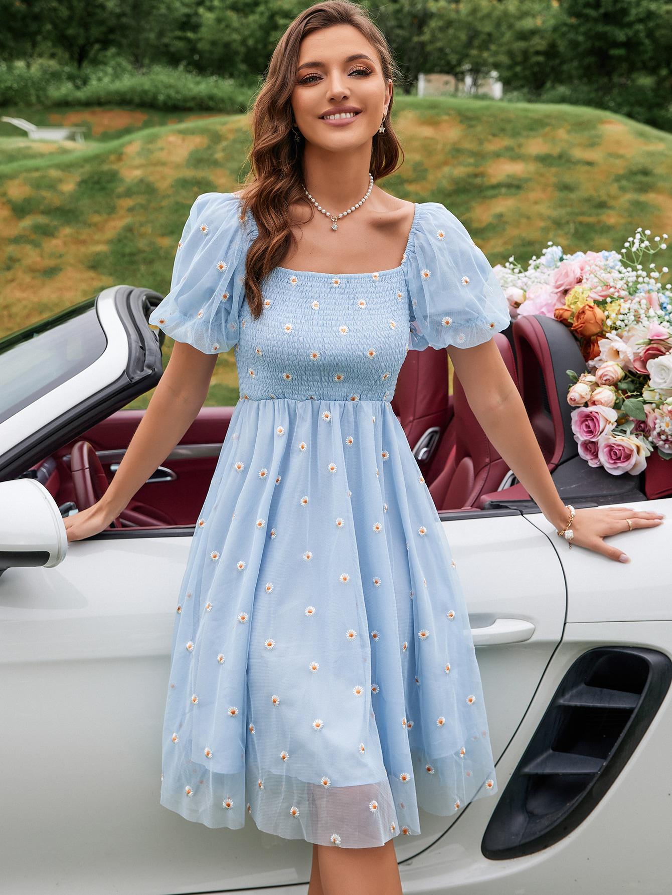 SHEIN NIEBIESKA SUKIENKA KWIATY S06__L
