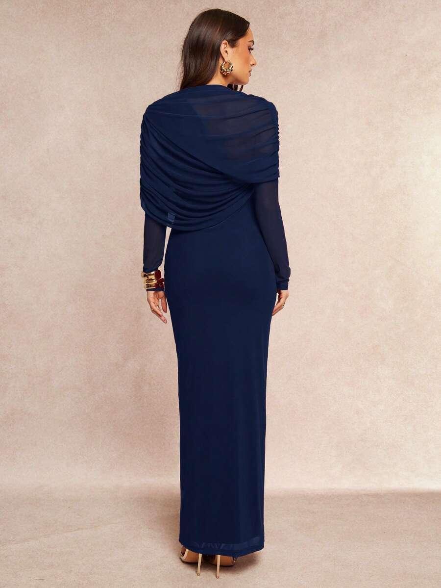 SHEIN GRANATOWA SUKIENKA MAXI DŁUGI RĘKAW S06__L