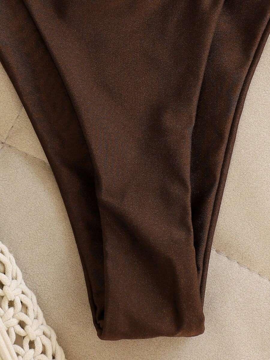 SHEIN BRĄZOWY DWUCZĘŚCIOWY STRÓJ KĄPIELOWY S09__S
