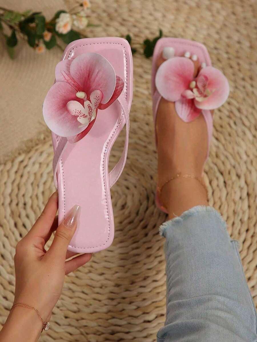 SHEIN RÓŻOWE KLAPKI JAPONKI ZDOBIENIE S06__38